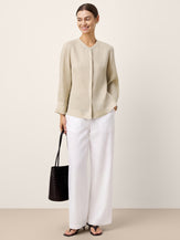 100% Linen Hidden Button Crew Neck Shirt INES by LINTICO