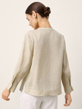 100% Linen Hidden Button Crew Neck Shirt INES by LINTICO