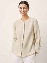 100% Linen Hidden Button Crew Neck Shirt INES by LINTICO