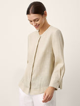 100% Linen Hidden Button Crew Neck Shirt INES by LINTICO