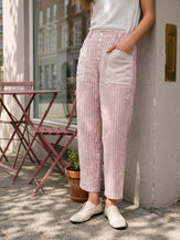 100% Linen Striped Patch Pocket Tapered Pants NERISSAH by LINTICO for women