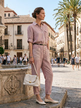 100% Linen Striped Patch Pocket Tapered Pants NERISSAH by LINTICO for women