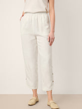 100% Linen Double Pleat Button Hem Pull-On Pants LINDSEY by LINTICO for women