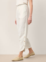 100% Linen Double Pleat Button Hem Pull-On Pants LINDSEY by LINTICO for women