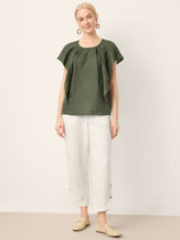 100% Linen Double Pleat Button Hem Pull-On Pants LINDSEY by LINTICO for women