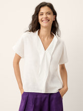 100% Linen Double Ruffle Soft Collar Top VERONICA by LINTICO for women