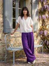 100% Linen Double Ruffle Soft Collar Top VERONICA by LINTICO for women