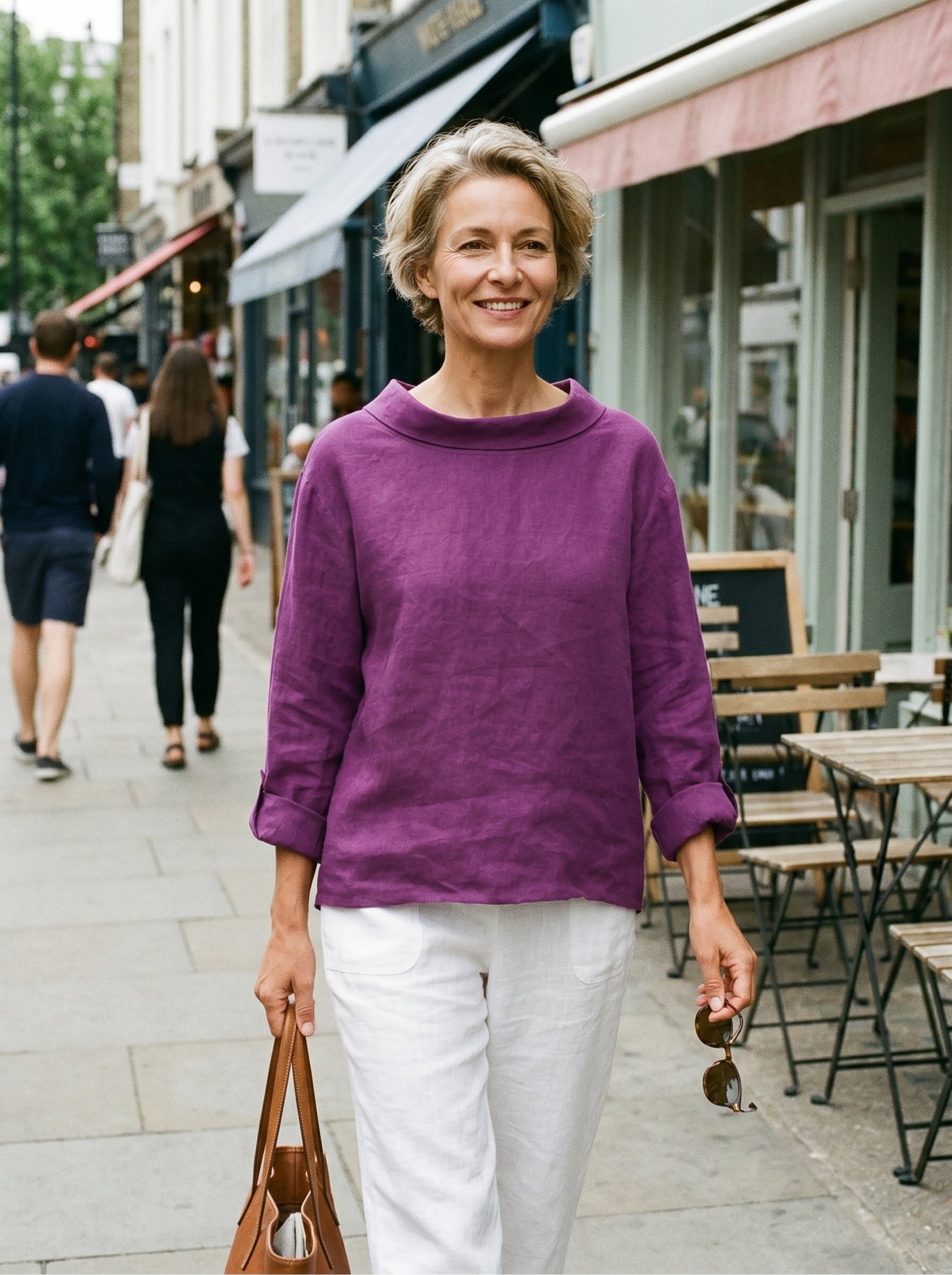 100% Linen Draped Neck Top HOLLIS by LINTICO for women