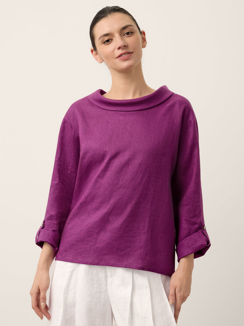 100% Linen Draped Neck Top HOLLIS by LINTICO for women