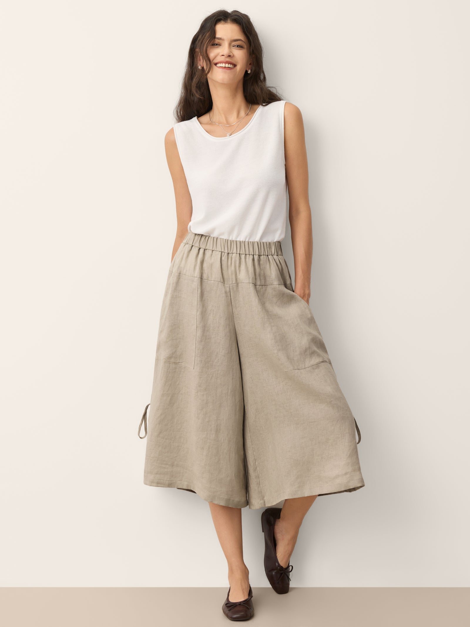 100% Linen Drawstring Hem Elasticated Waist Balloon Pants CALANTHE by LINTICO for women