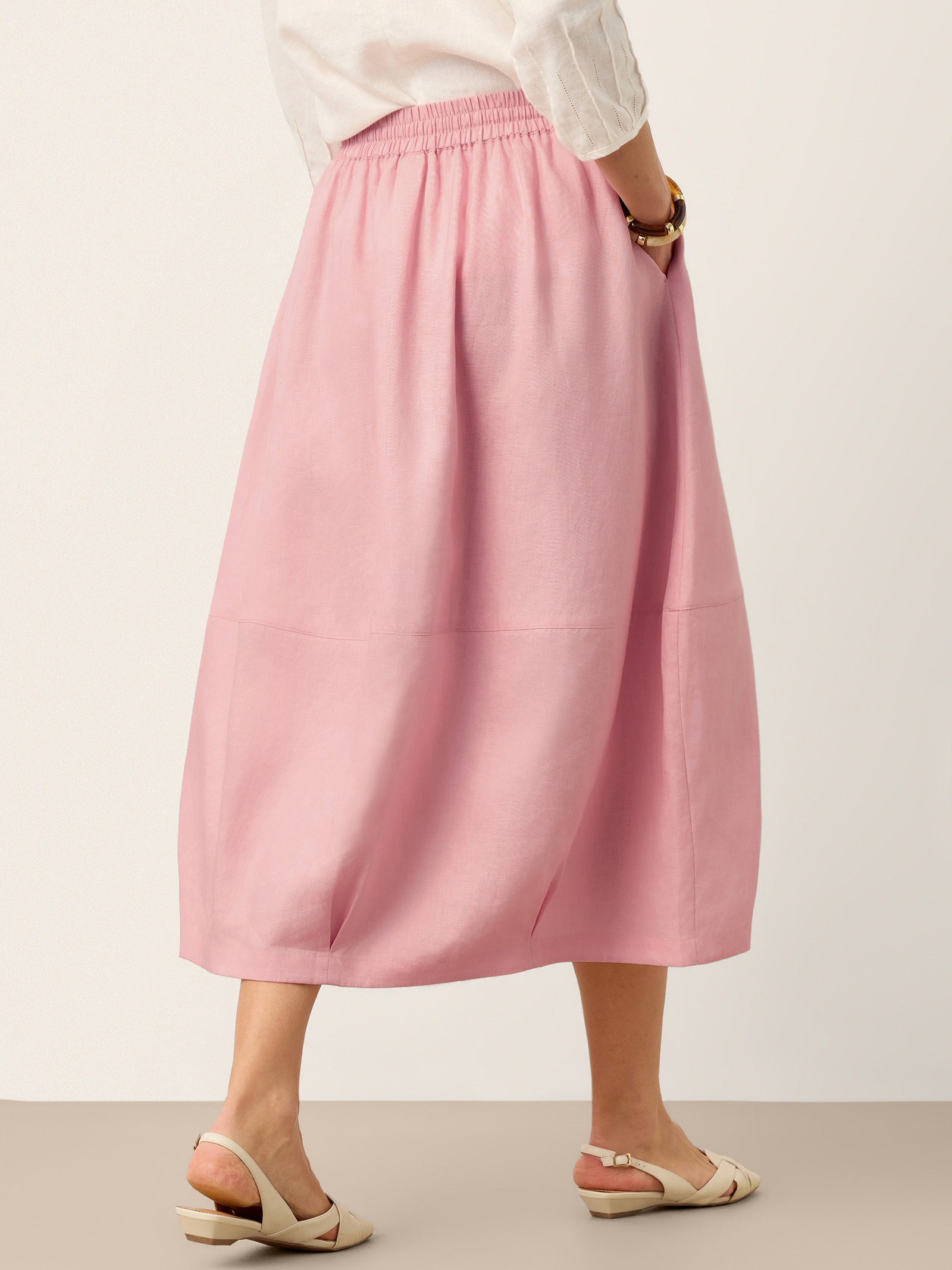 100% Linen Drawstring Lantern Maxi Skirt with Pockets ROXANNE by LINTICO for women
