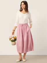 100% Linen Drawstring Lantern Maxi Skirt with Pockets ROXANNE by LINTICO for women