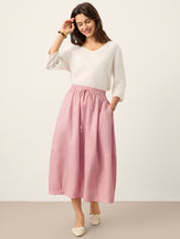 100% Linen Drawstring Lantern Maxi Skirt with Pockets ROXANNE by LINTICO for women