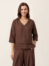 100% Linen Drop Shoulder Asymmetric Layered Hem Overtop VIOLA by LINTICO for women
