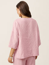 100% Linen Drop Shoulder Asymmetric Layered Hem Overtop VIOLA by LINTICO for women