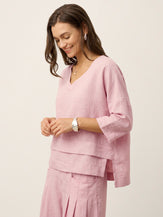 100% Linen Drop Shoulder Asymmetric Layered Hem Overtop VIOLA by LINTICO for women