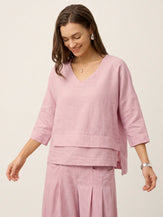 100% Linen Drop Shoulder Asymmetric Layered Hem Overtop VIOLA by LINTICO for women