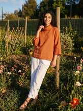 Linen-Cotton Dropped Collar Long-Sleeve Top TRISTAN by LINTICO for women