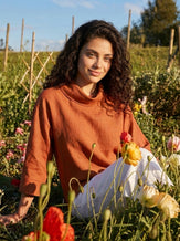 Linen-Cotton Dropped Collar Long-Sleeve Top TRISTAN by LINTICO for women