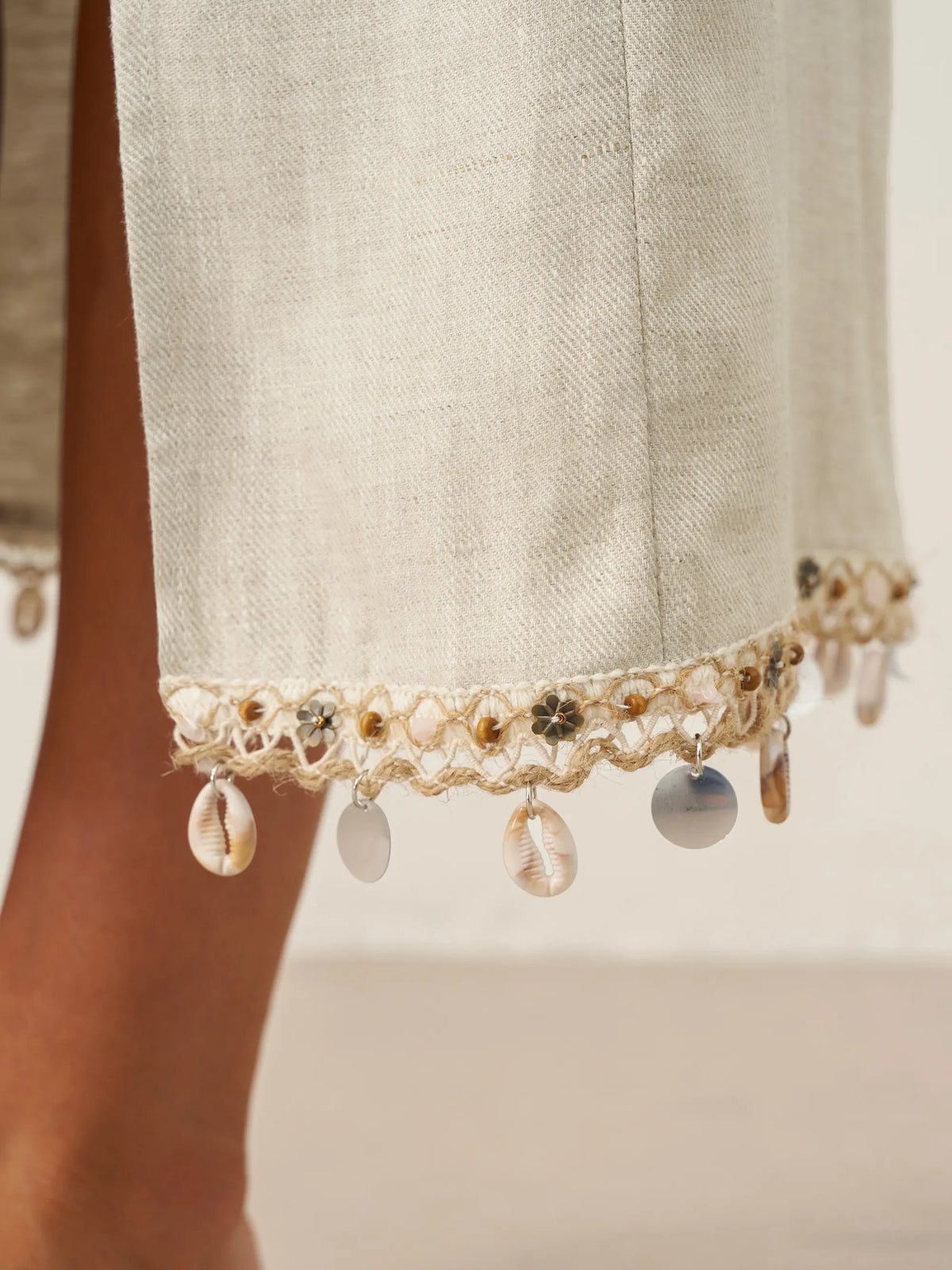 100% Linen Elastic Waist Beaded Skirt BIAN by LINTICO for women