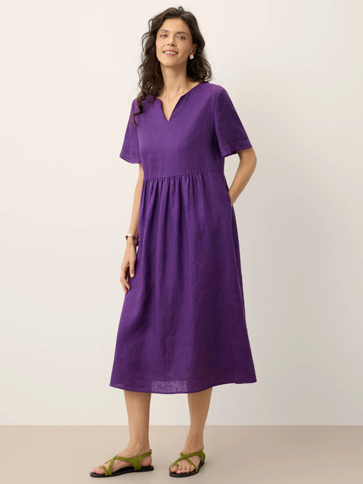 100% Linen Collarless Mid-Length Dress SOFIA