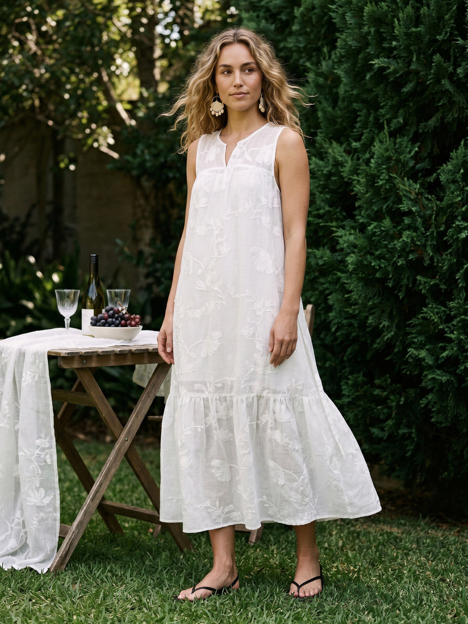 100% Linen Side-Gathered Bow Midi Dress ESMERALDA alternate view