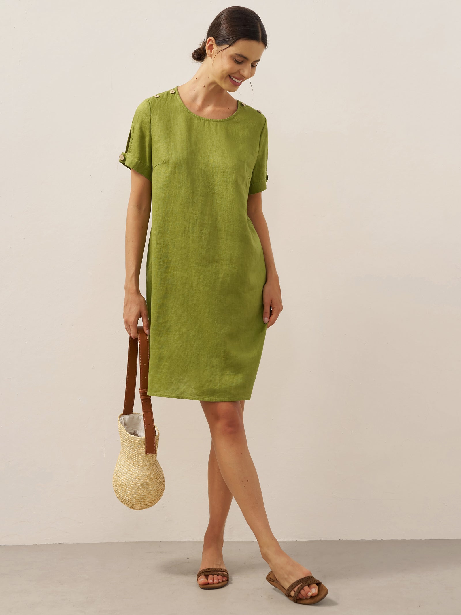 100% Linen Eyelet Short Sleeve Mini Dress LIA by LINTICO for women