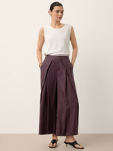 100% Linen Yarn Dyed Pleated Elastic Waist Wide Leg Culottes PALOMA by LINTICO for women