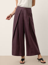 100% Linen Yarn Dyed Pleated Elastic Waist Wide Leg Culottes PALOMA by LINTICO for women