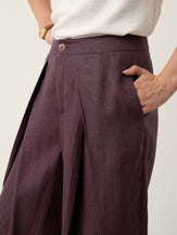 100% Linen Yarn Dyed Pleated Elastic Waist Wide Leg Culottes PALOMA by LINTICO for women