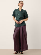 100% Linen Yarn Dyed Pleated Elastic Waist Wide Leg Culottes PALOMA by LINTICO for women