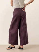 100% Linen Yarn Dyed Pleated Elastic Waist Wide Leg Culottes PALOMA by LINTICO for women