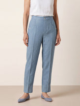 100% Linen Front Pleat Tapered Ankle Pants VIVICA by LINTICO