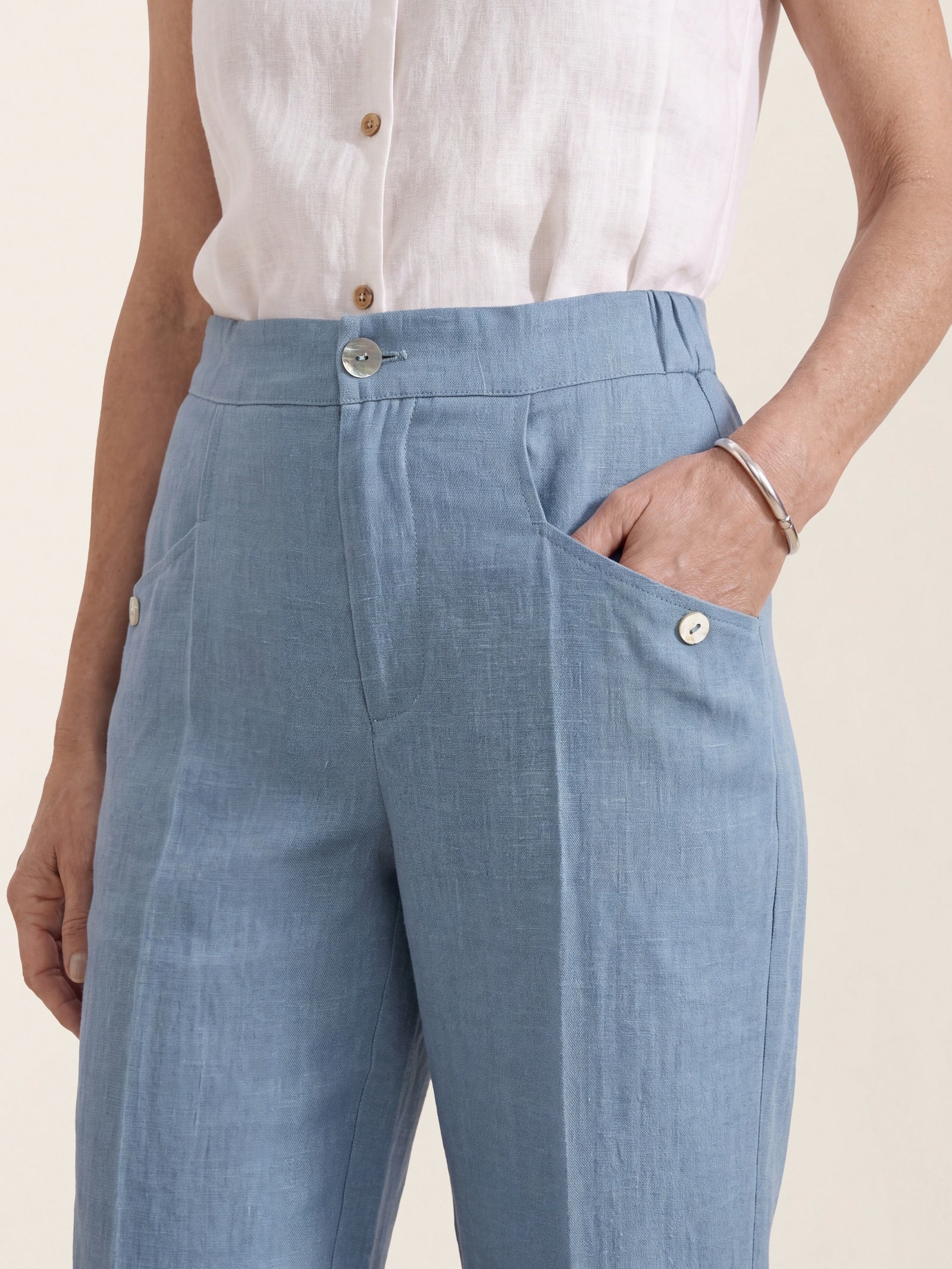 100% Linen Front Pleat Tapered Ankle Pants VIVICA by LINTICO