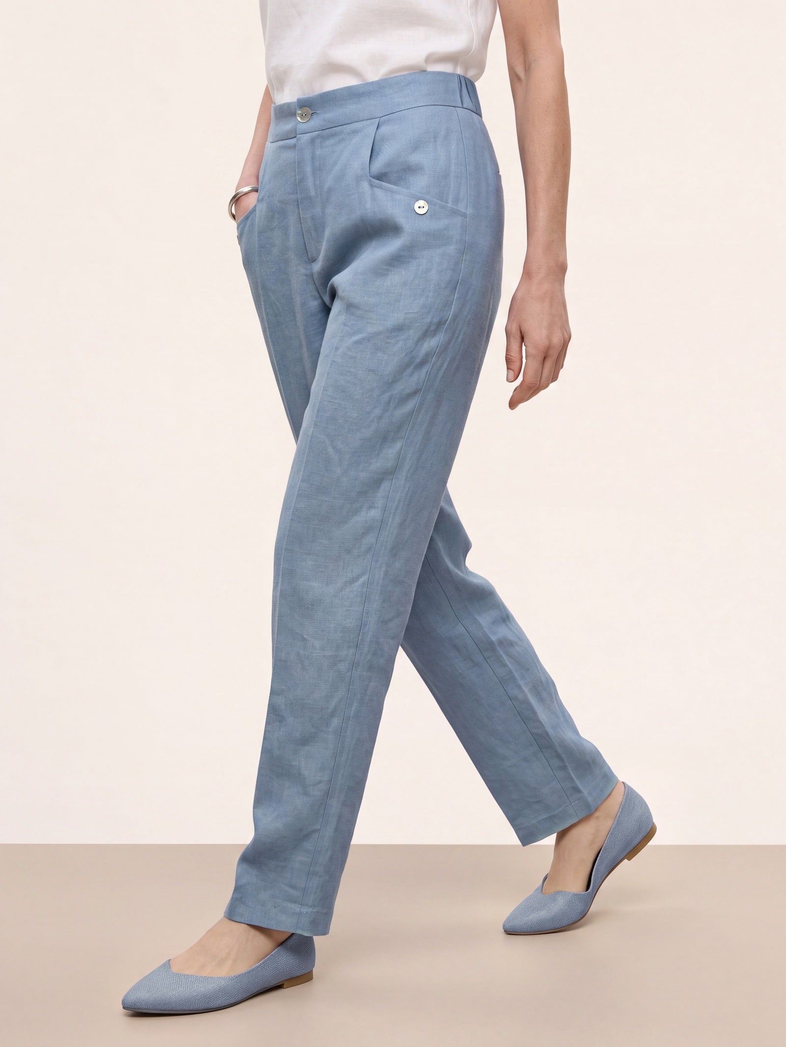 100% Linen Front Pleat Tapered Ankle Pants VIVICA by LINTICO