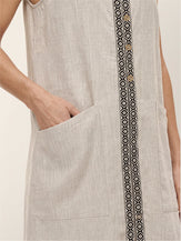 100% Linen Geometric Trim Fringe Hem Long Vest ROSALIE by LINTICO