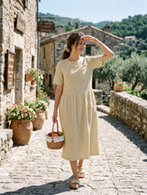 100% Linen Gingham Back Button Midi Dress ELISABETH by LINTICO