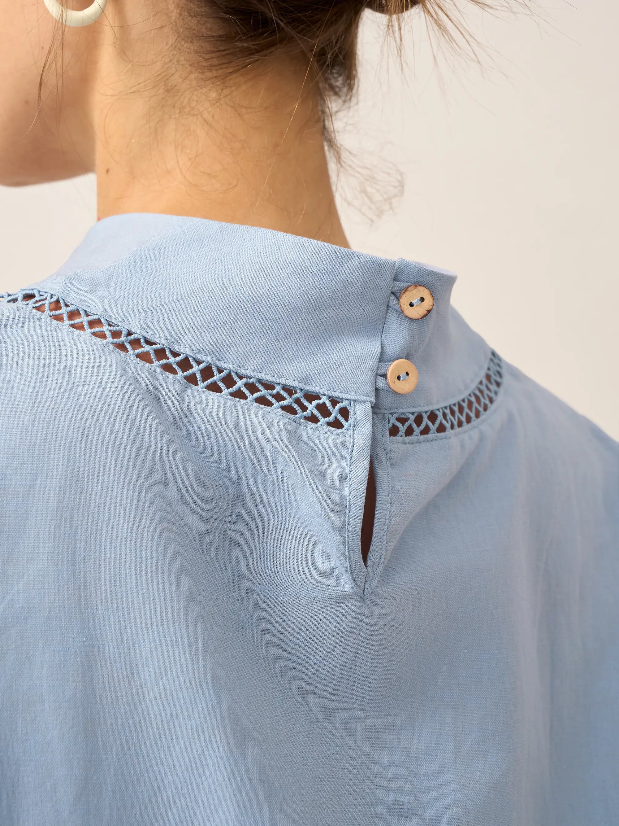 Linen Cutout Turtleneck Top
