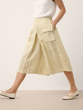 100% Linen Gingham Split Front Culotte Pants DAVINA by LINTICO