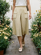 100% Linen Gingham Split Front Culotte Pants DAVINA by LINTICO