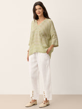 100% Linen Gingham V-Neck High-Low Overtop ALTHEIA by LINTICO for women