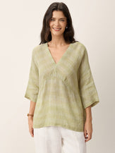 100% Linen Gingham V-Neck High-Low Overtop ALTHEIA by LINTICO for women