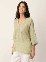 100% Linen Gingham V-Neck High-Low Overtop ALTHEIA by LINTICO for women