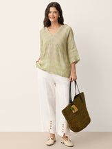 100% Linen Gingham V-Neck High-Low Overtop ALTHEIA by LINTICO for women