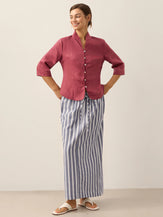 100% Linen Stand-Collar Half-Sleeve Fitted Jacket AMELIA by LINTICO for women