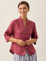 100% Linen Stand-Collar Half-Sleeve Fitted Jacket AMELIA by LINTICO for women