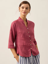 100% Linen Stand-Collar Half-Sleeve Fitted Jacket AMELIA by LINTICO for women