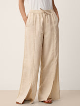 100% Linen Lace-Panel Split-Hem Pants BRONTE by LINTICO for women
