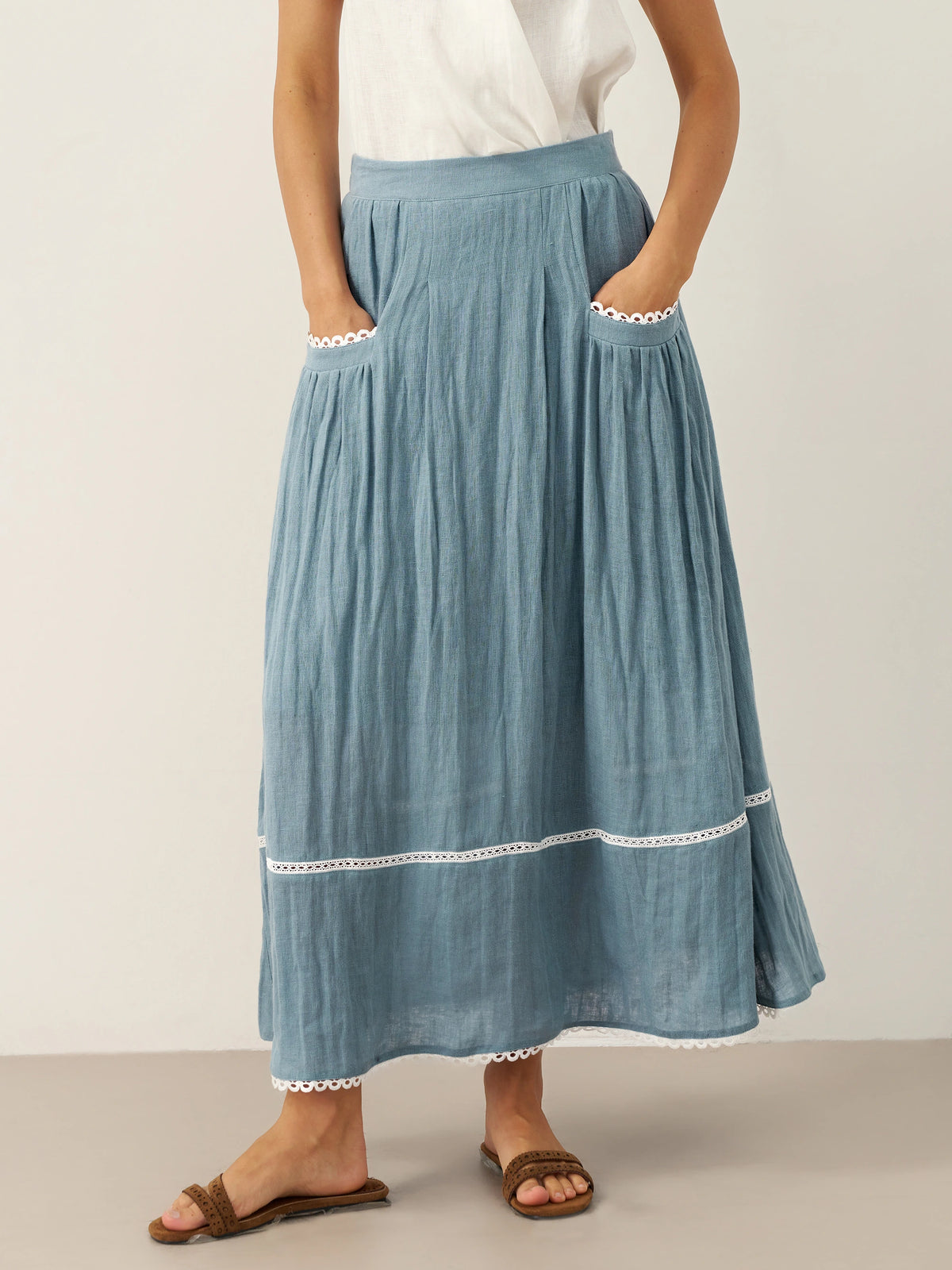 100% Linen Lace-Up Pocket Skirt FENLA by LINTICO for women