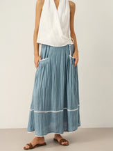 100% Linen Lace-Up Pocket Skirt FENLA by LINTICO for women